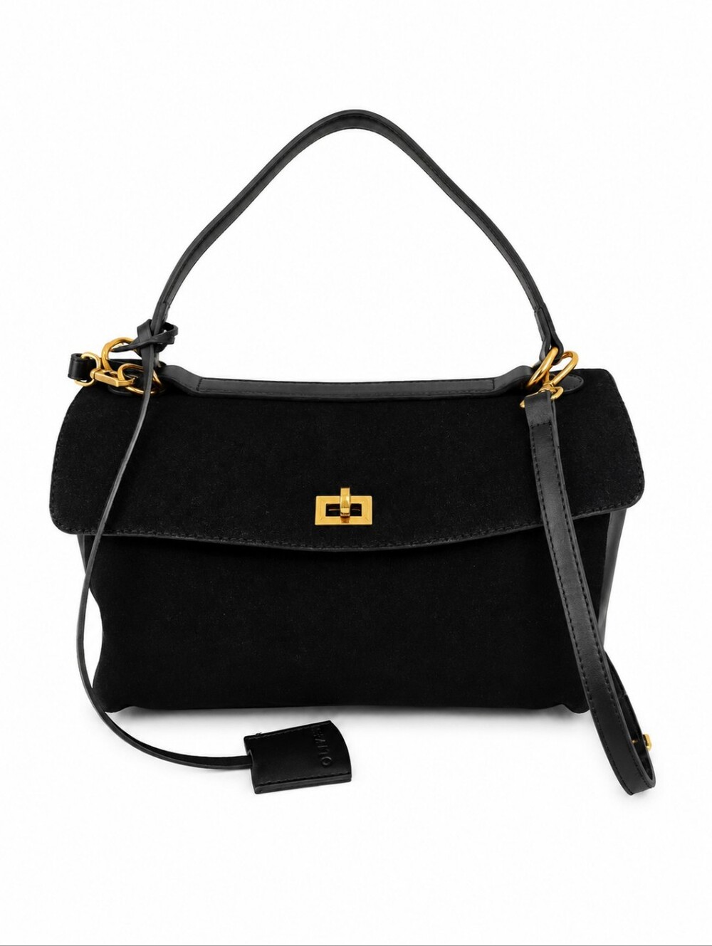OLIVES Camille Black Faux Suede Vegan Leather Top Handle Tote Bag Gold Hardware